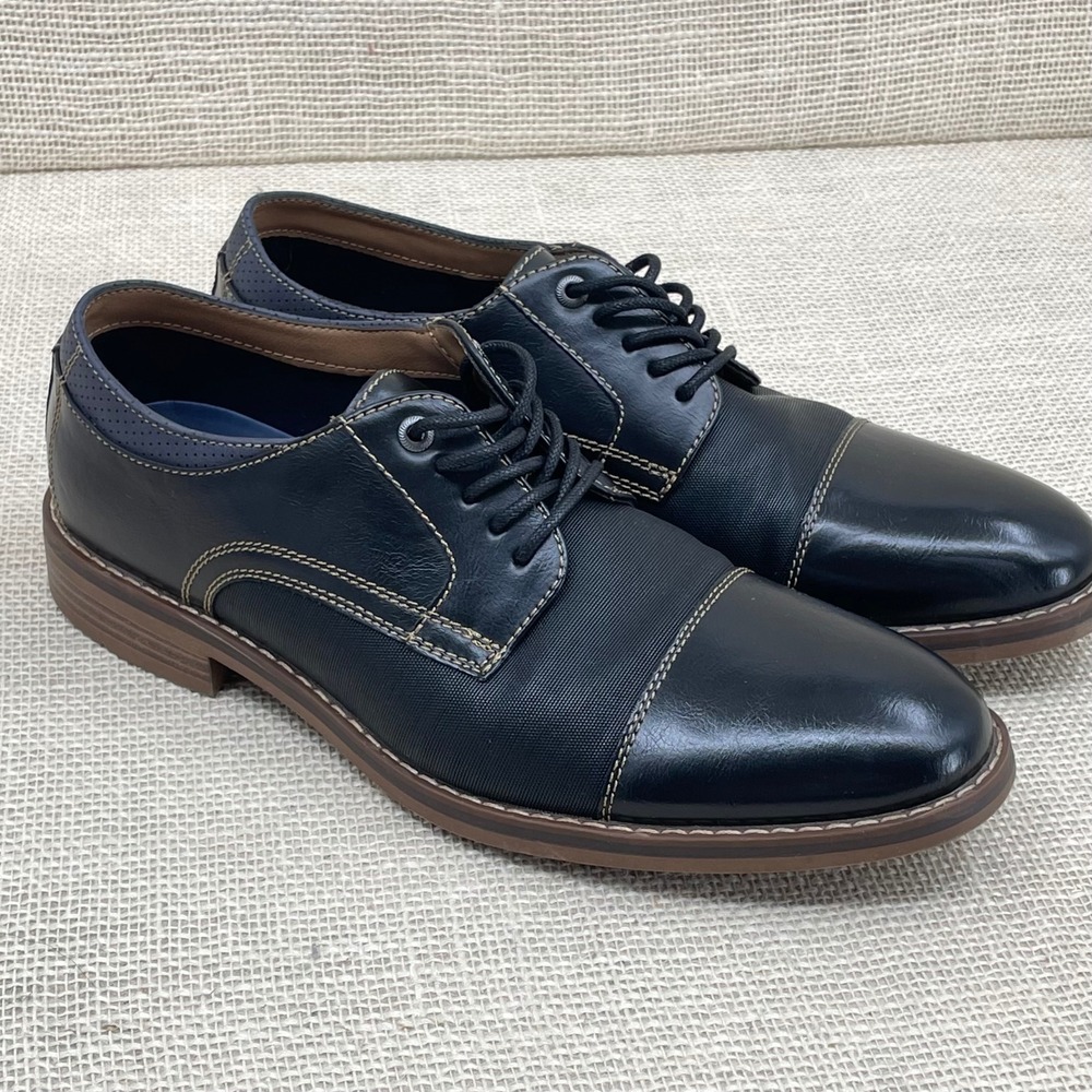 CHAPS Mens Black Cap Toe Oxford Dress Shoes Size 9.5 Wide